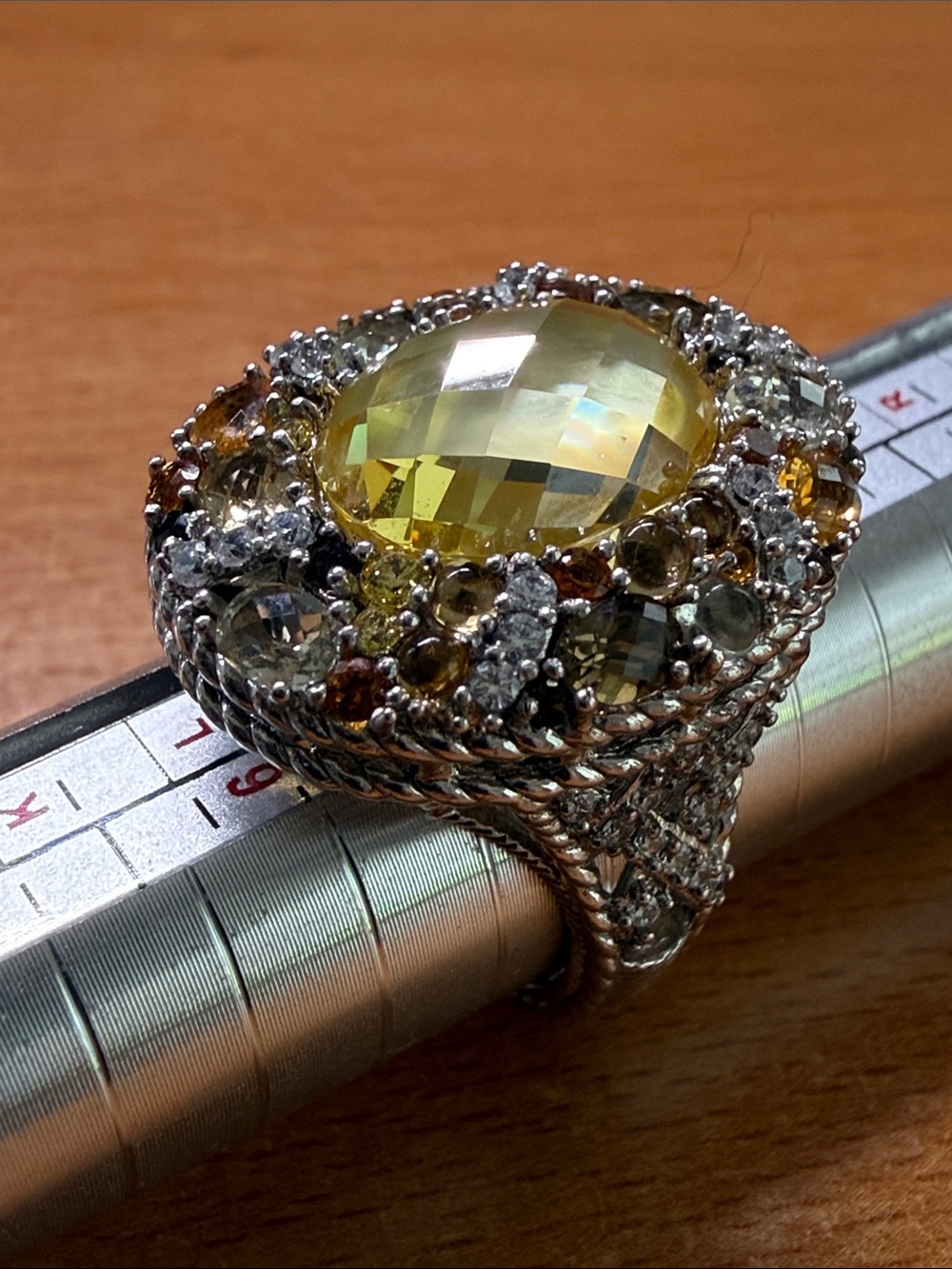 Judith Ripka multi-gemstone silver ring, size 6.5-7